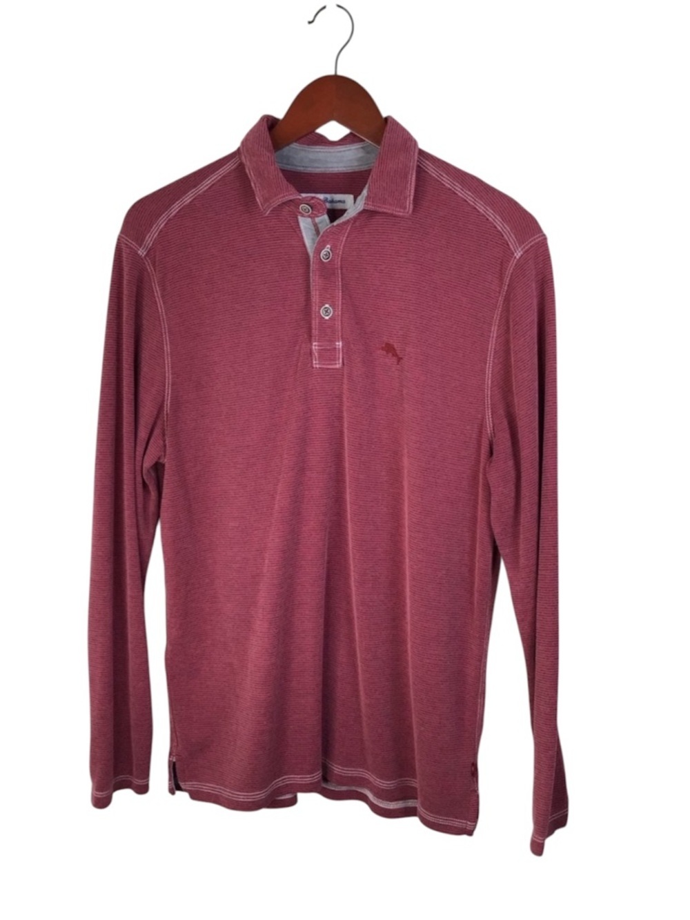 Tommy Bahama Paradiso Cove Long-Sleeve Polo in Rose Red Size Small.
